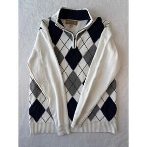 BKE Knit Quarter Zip Sweater Men Size XXL Retro Argyle Y2K